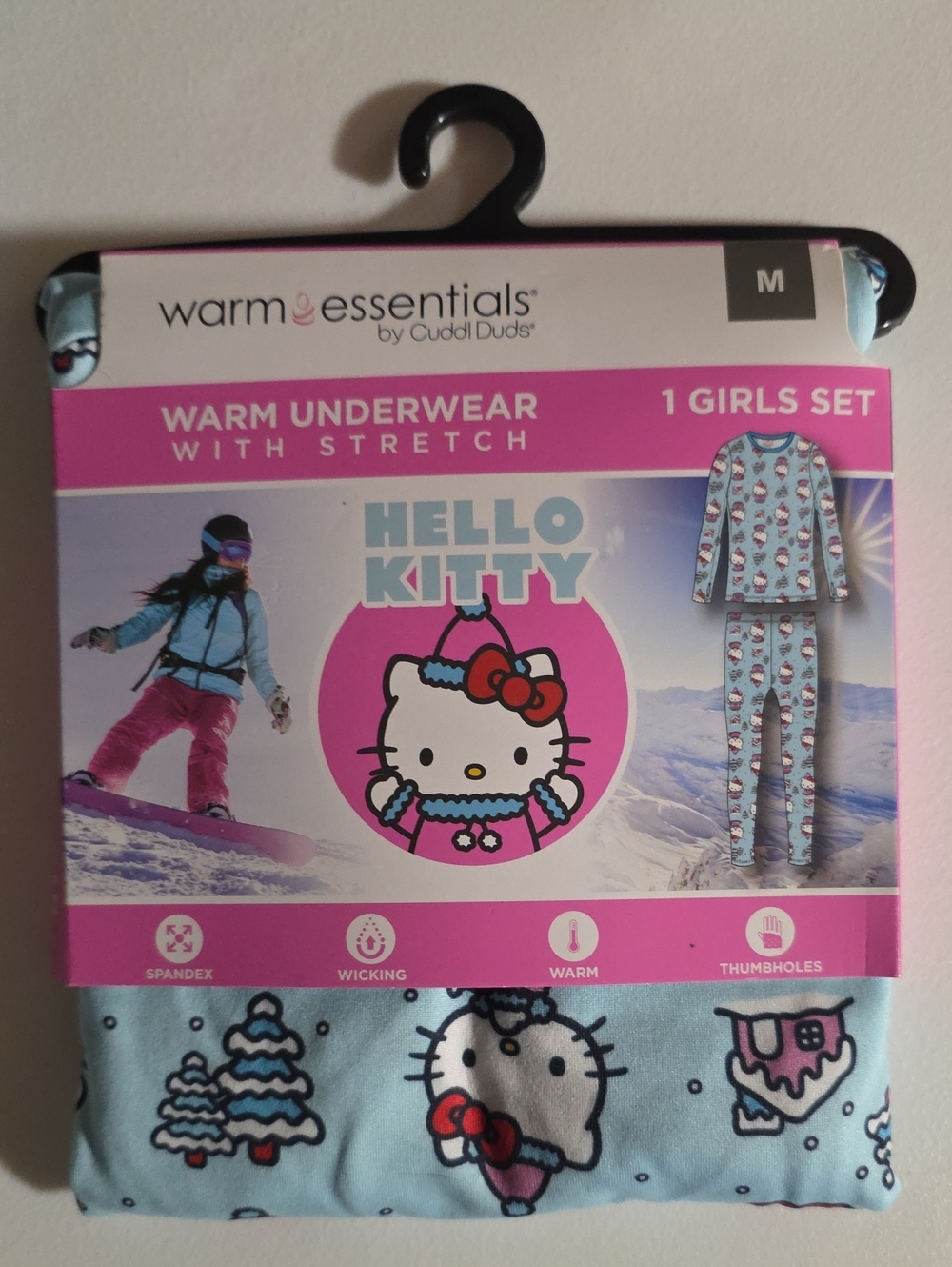 Hello Kitty Girls Light Blue Thermal Underwear Set with Pink Accents
